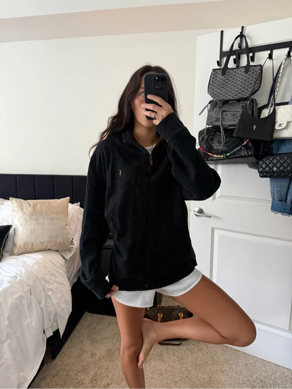 Polo by Ralph Lauren Black V-Neck Quarter-Zip Sweater